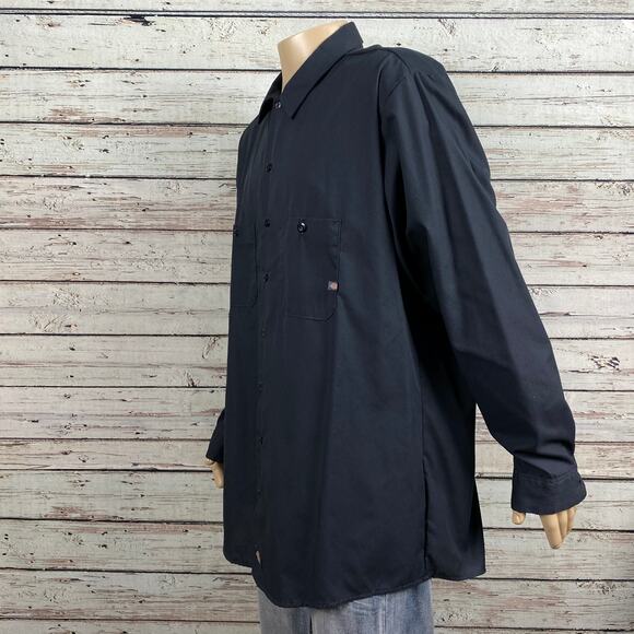 Dickies Work Wear Dark Gray Button Up Long Sleeve Shirt 2XLT TALL Chest Pocket - Picture 3 of 6